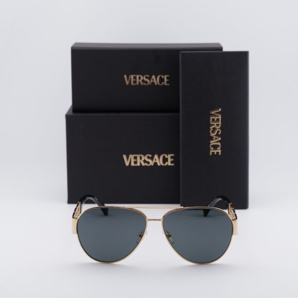 Versace VE2289 100287 Aviator Sunglasses – Gold/Dark Grey - Picture 2 of 9